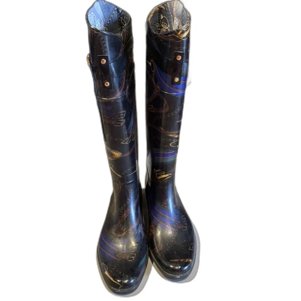 Lauren Ralph Lauren Rain Boots Rossalyn II Equestrian Tall Black Preppy Women 8